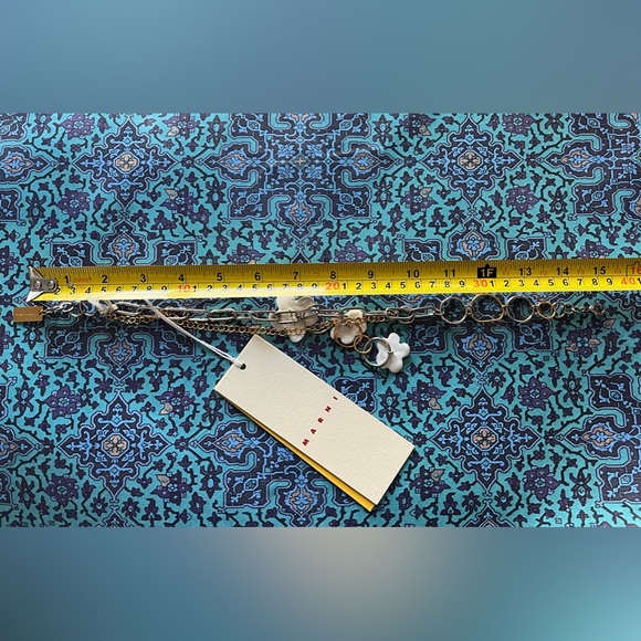 NWT MARNI Mixed Metal Choker Pendant Necklace W/ Enamel Floral Charms Blue/White - Picture 8 of 9